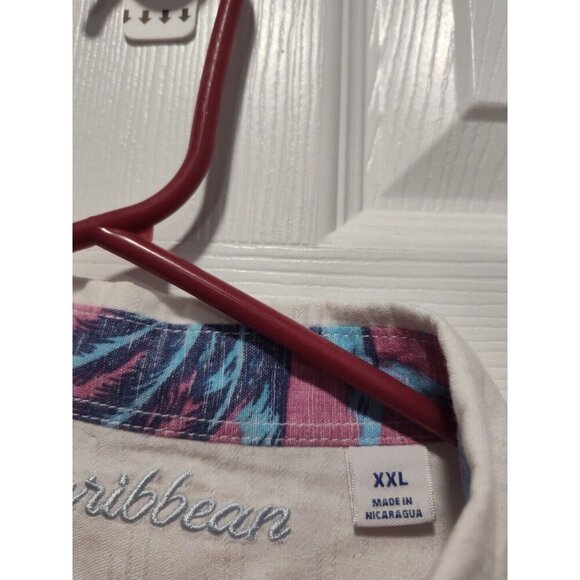 Caribbean White Button Up LINEN Blend Shirt Casual Coastal Tropical Beach XXL - Picture 5 of 10